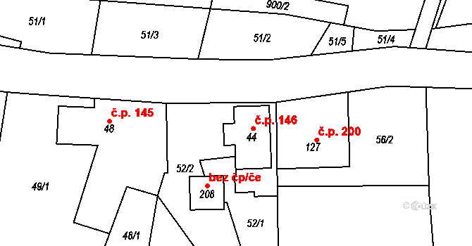 Hajnice 146 na parcele st. 44 v KÚ Kyje u Hajnice, Katastrální mapa