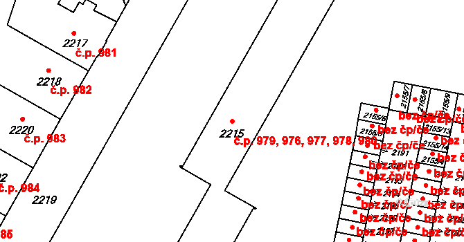 České Budějovice 7 976,977,978,979,980, České Budějovice na parcele st. 2215 v KÚ České Budějovice 7, Katastrální mapa