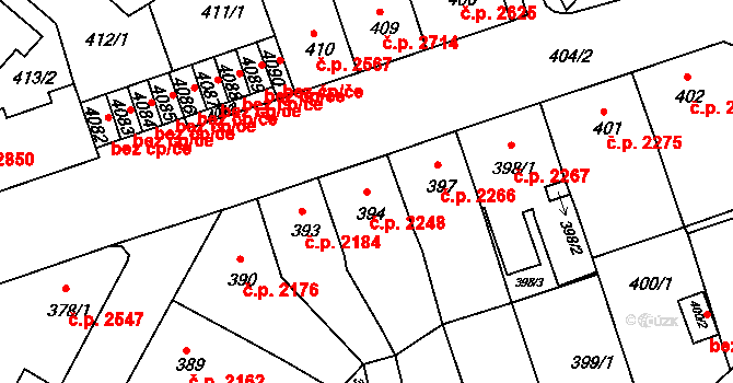 Chomutov 2248 na parcele st. 394 v KÚ Chomutov II, Katastrální mapa