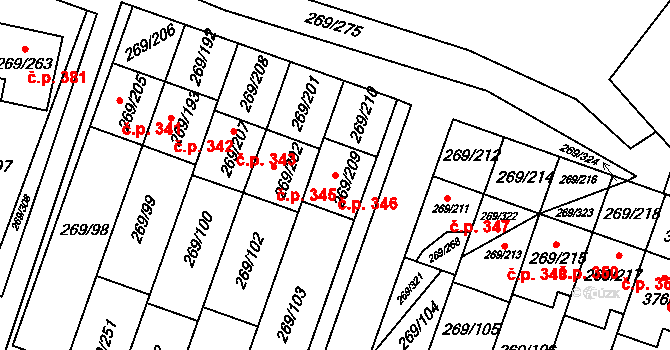 Pražské Předměstí 346, Bílina na parcele st. 269/209 v KÚ Bílina, Katastrální mapa