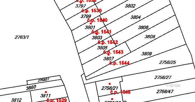Šlapanice 1543 na parcele st. 3805 v KÚ Šlapanice u Brna, Katastrální mapa