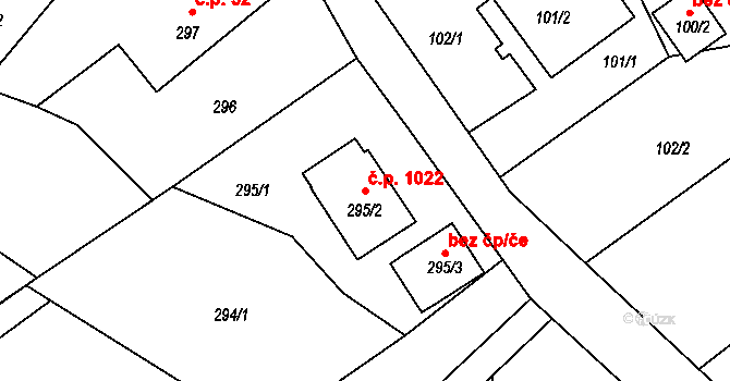 Ráj 1022, Karviná na parcele st. 295/2 v KÚ Ráj, Katastrální mapa