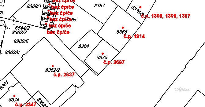 Jižní Předměstí 2697, Plzeň na parcele st. 8375 v KÚ Plzeň, Katastrální mapa