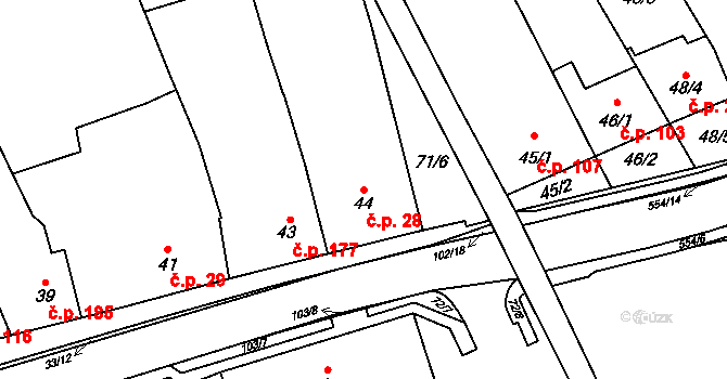 Malhostovice 28 na parcele st. 44 v KÚ Malhostovice, Katastrální mapa