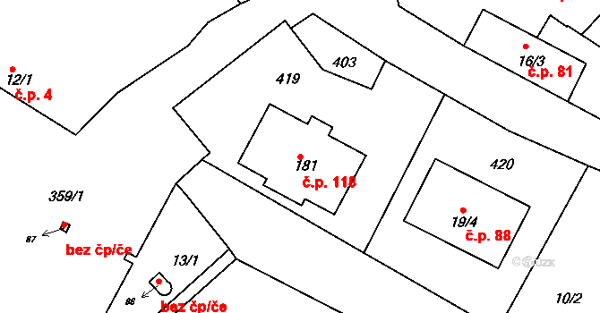 Tuchoraz 118 na parcele st. 181 v KÚ Tuchoraz, Katastrální mapa