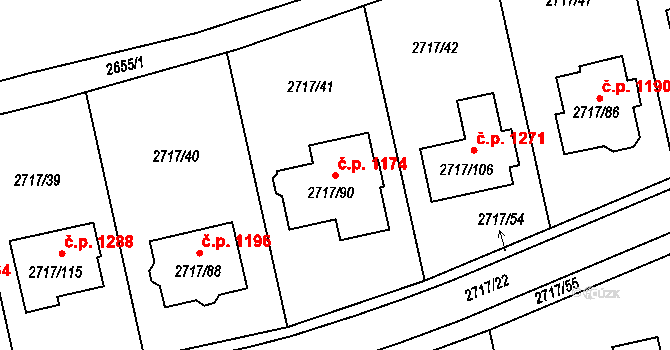 Kylešovice 1174, Opava na parcele st. 2717/90 v KÚ Kylešovice, Katastrální mapa