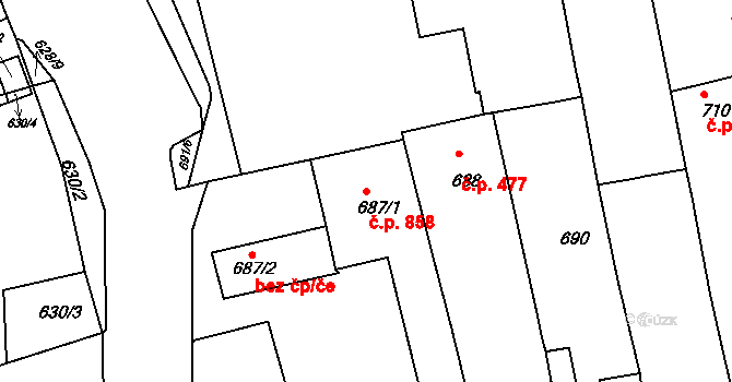 Zábrdovice 858, Brno na parcele st. 687/1 v KÚ Zábrdovice, Katastrální mapa