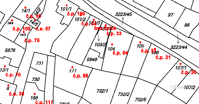 Podolí 33 na parcele st. 103/1 v KÚ Podolí nad Olšavou, Katastrální mapa