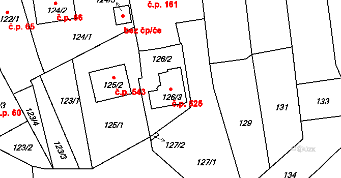 Dobšice 525 na parcele st. 126/3 v KÚ Dobšice u Znojma, Katastrální mapa