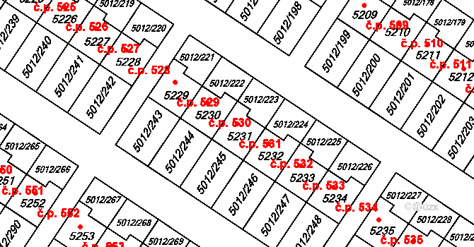Zelená 531, Luštěnice na parcele st. 5231 v KÚ Luštěnice, Katastrální mapa