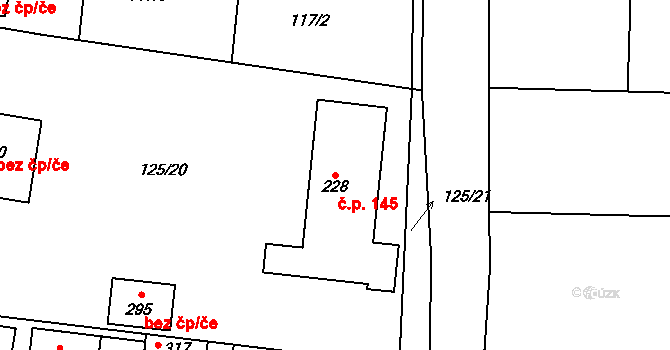 Hradešín 145 na parcele st. 228 v KÚ Hradešín, Katastrální mapa