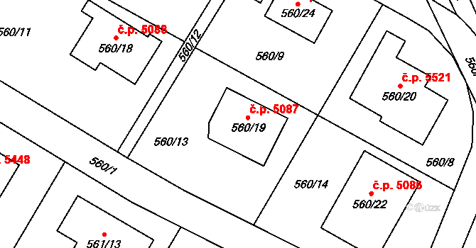 Jihlava 5087 na parcele st. 560/19 v KÚ Jihlava, Katastrální mapa