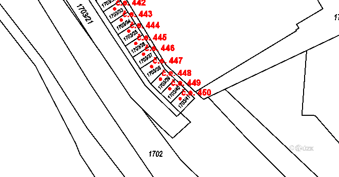 Podbořany 449 na parcele st. 1703/40 v KÚ Podbořany, Katastrální mapa