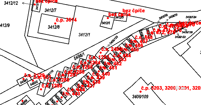 Znojmo 2489 na parcele st. 3408/129 v KÚ Znojmo-město, Katastrální mapa
