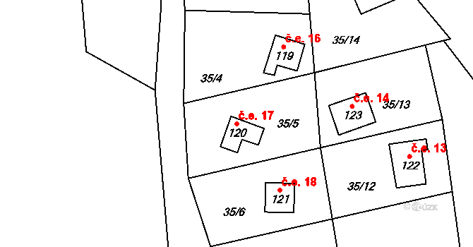 Sovinec 17, Jiříkov na parcele st. 120 v KÚ Sovinec, Katastrální mapa