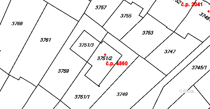 Prostějov 4560 na parcele st. 3751/2 v KÚ Prostějov, Katastrální mapa