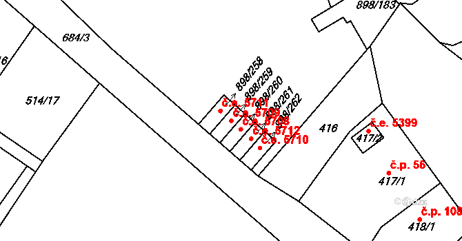 Všebořice 5709, Ústí nad Labem na parcele st. 898/259 v KÚ Všebořice, Katastrální mapa