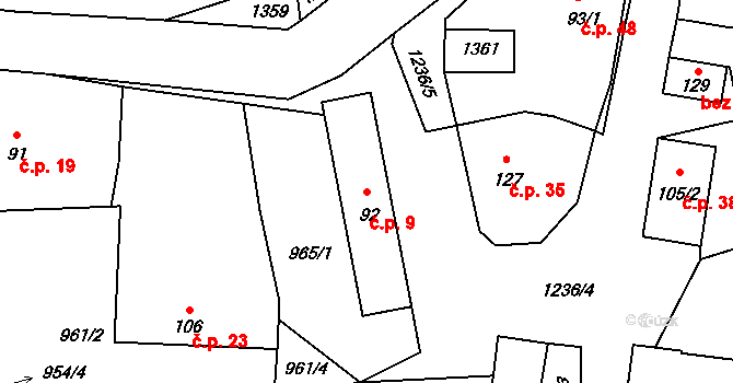 Velké Heřmanice 9, Heřmaničky na parcele st. 92 v KÚ Velké Heřmanice, Katastrální mapa