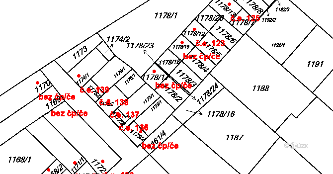 Těšice 131, Mikulčice na parcele st. 1178/2 v KÚ Mikulčice, Katastrální mapa