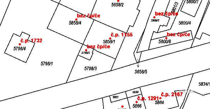 Velké Meziříčí 1155 na parcele st. 5858/1 v KÚ Velké Meziříčí, Katastrální mapa