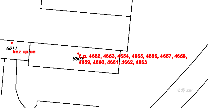 Zlín 4652,4653,4654,4655, na parcele st. 6608 v KÚ Zlín, Katastrální mapa