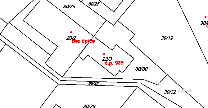 Arnultovice 939, Nový Bor na parcele st. 23/3 v KÚ Arnultovice u Nového Boru, Katastrální mapa