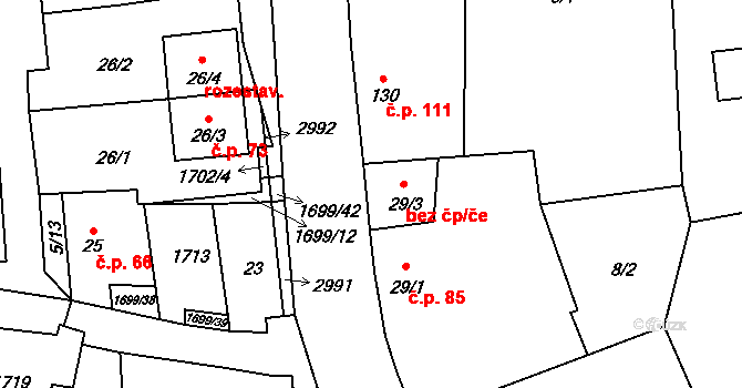 Petrovice 44593830 na parcele st. 29/3 v KÚ Petrovice u Moravského Krumlova, Katastrální mapa