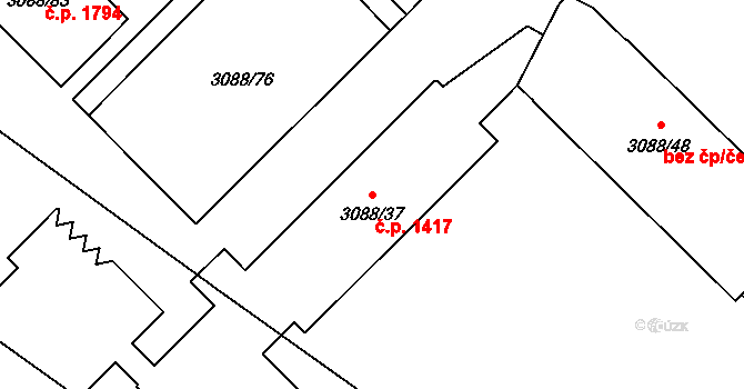 Hlučín 1417 na parcele st. 3088/37 v KÚ Hlučín, Katastrální mapa