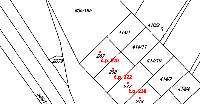 Hostěrádky-Rešov 220 na parcele st. 267 v KÚ Hostěrádky, Katastrální mapa