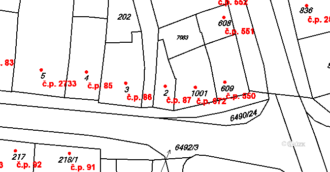 Uherský Brod 87 na parcele st. 2 v KÚ Uherský Brod, Katastrální mapa