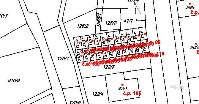 Lom 103 na parcele st. 41/17 v KÚ Lom u Mostu, Katastrální mapa