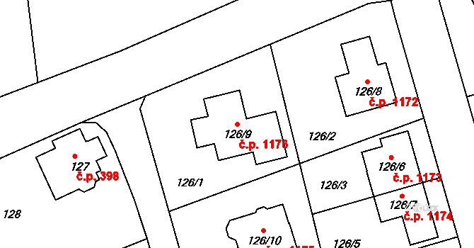 Liberec XIV-Ruprechtice 1176, Liberec na parcele st. 126/9 v KÚ Ruprechtice, Katastrální mapa