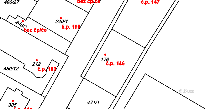 Chroustovice 146 na parcele st. 176 v KÚ Chroustovice, Katastrální mapa