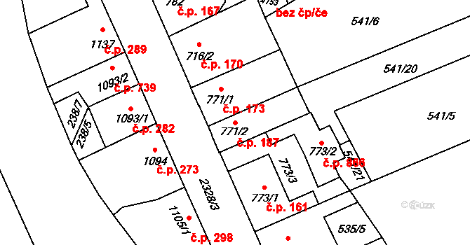 Beroun-Závodí 187, Beroun na parcele st. 771/2 v KÚ Beroun, Katastrální mapa