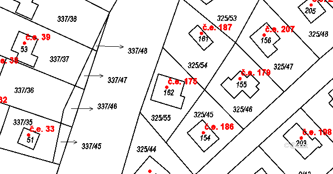 Kostelec nad Labem 175 na parcele st. 162 v KÚ Rudeč, Katastrální mapa