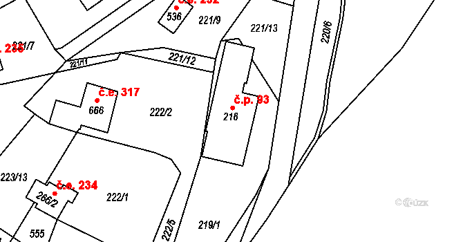 Černolice 93 na parcele st. 218 v KÚ Černolice, Katastrální mapa