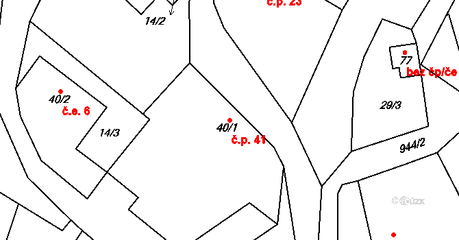 Zdebořice 41, Plánice na parcele st. 40/1 v KÚ Zdebořice, Katastrální mapa