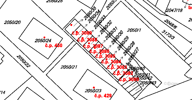 Strkov 3085, Planá nad Lužnicí na parcele st. 2050/31 v KÚ Planá nad Lužnicí, Katastrální mapa