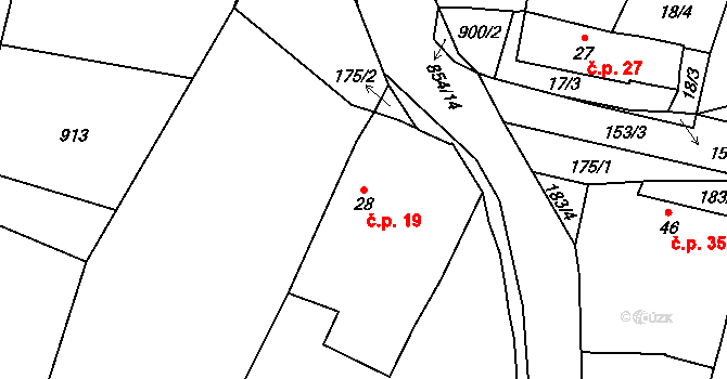 Bítov 19, Přehýšov na parcele st. 28 v KÚ Bítov u Přehýšova, Katastrální mapa