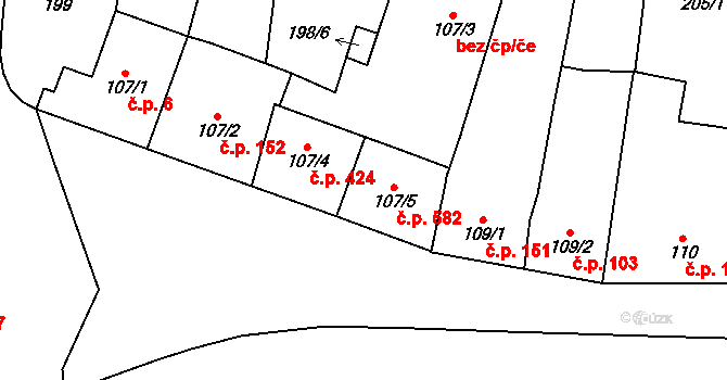 Lysice 582 na parcele st. 107/5 v KÚ Lysice, Katastrální mapa