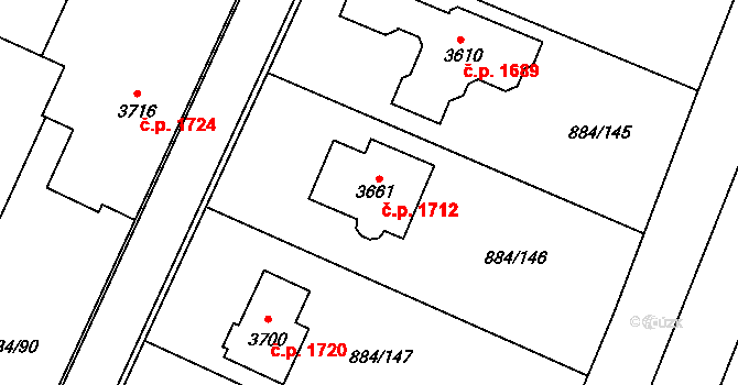 Bystřice pod Hostýnem 1712 na parcele st. 3661 v KÚ Bystřice pod Hostýnem, Katastrální mapa