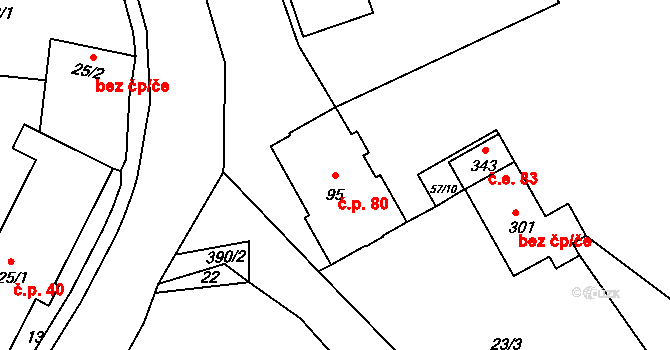 Horní Vltavice 80 na parcele st. 95 v KÚ Horní Vltavice, Katastrální mapa