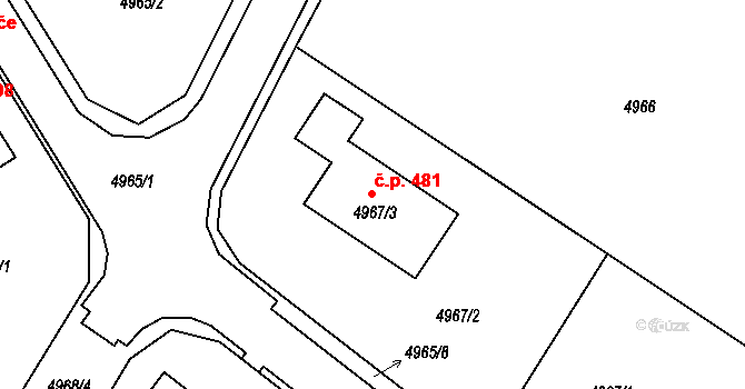 Lískovec 481, Frýdek-Místek na parcele st. 4967/3 v KÚ Lískovec u Frýdku-Místku, Katastrální mapa