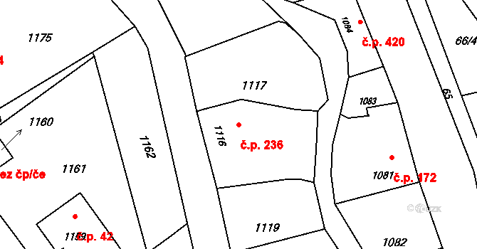 Suchdol nad Odrou 236 na parcele st. 1116 v KÚ Suchdol nad Odrou, Katastrální mapa