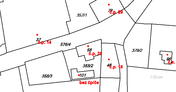 Černice 25, Mojné na parcele st. 58 v KÚ Rájov-Černice, Katastrální mapa