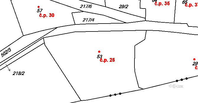 Kloušov 25, Merklín na parcele st. 53 v KÚ Kloušov, Katastrální mapa