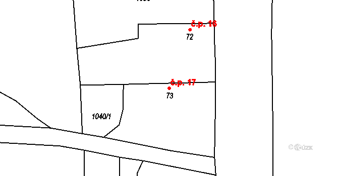 Skřivánek 17, Okrouhlička na parcele st. 73 v KÚ Okrouhlička, Katastrální mapa