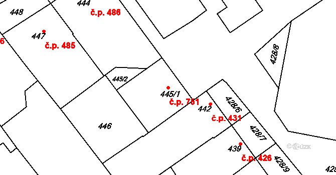 Vnorovy 751 na parcele st. 445/1 v KÚ Vnorovy, Katastrální mapa