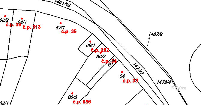 Kvasice 34 na parcele st. 66/2 v KÚ Kvasice, Katastrální mapa