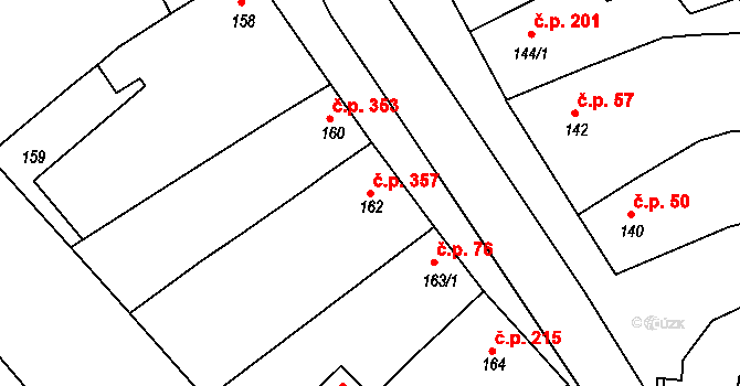 Prusinovice 357 na parcele st. 162 v KÚ Prusinovice, Katastrální mapa